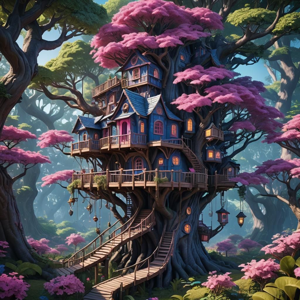 Colorful Mushroom Treehouse in Fantasy Forest
