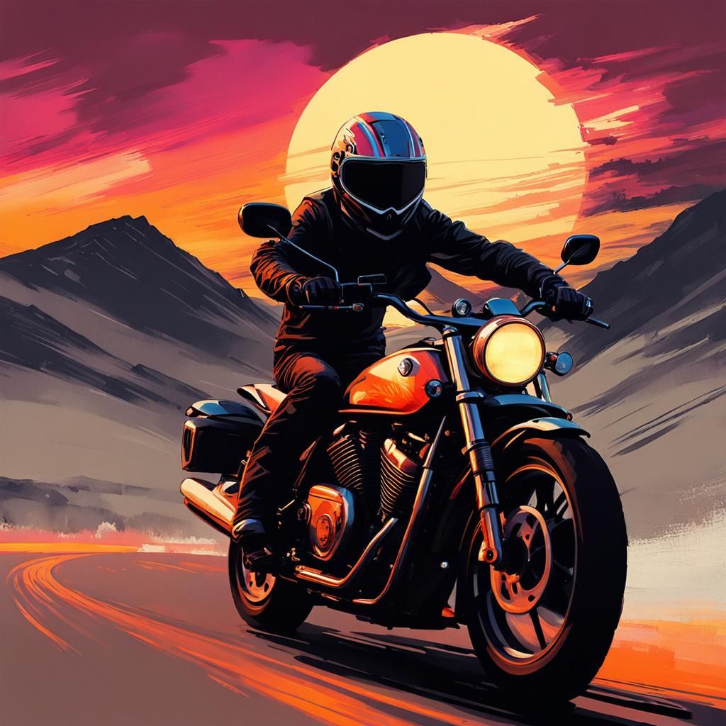 Man on Motorcycle: Glitch Art Ink Paint Sketch