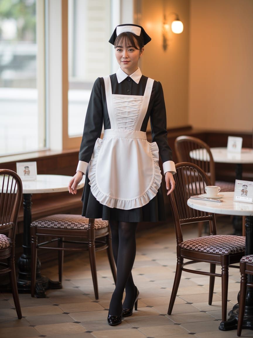 Waitress in Vintage Uniform at Hotel Cafe
