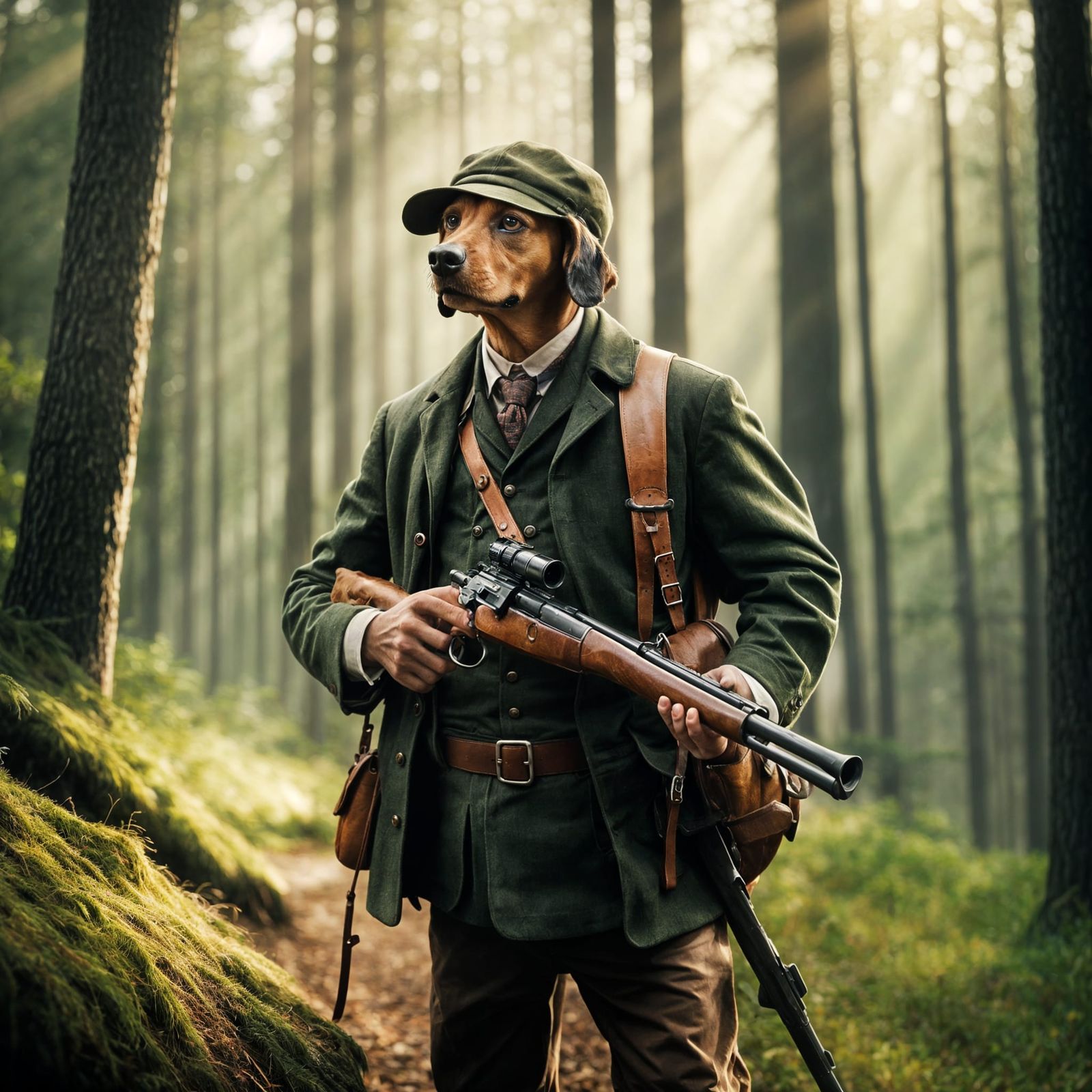 Dachshund Hunter in German Cinematic Style