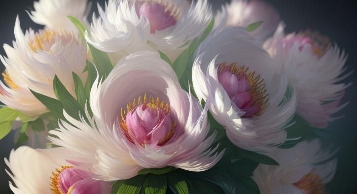 White Peonia Papercut Style Concept Art