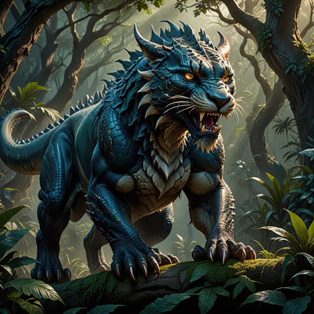 Dramatic Jungle Encounter: Fearsome Dragon-Cheetah Hybrid
