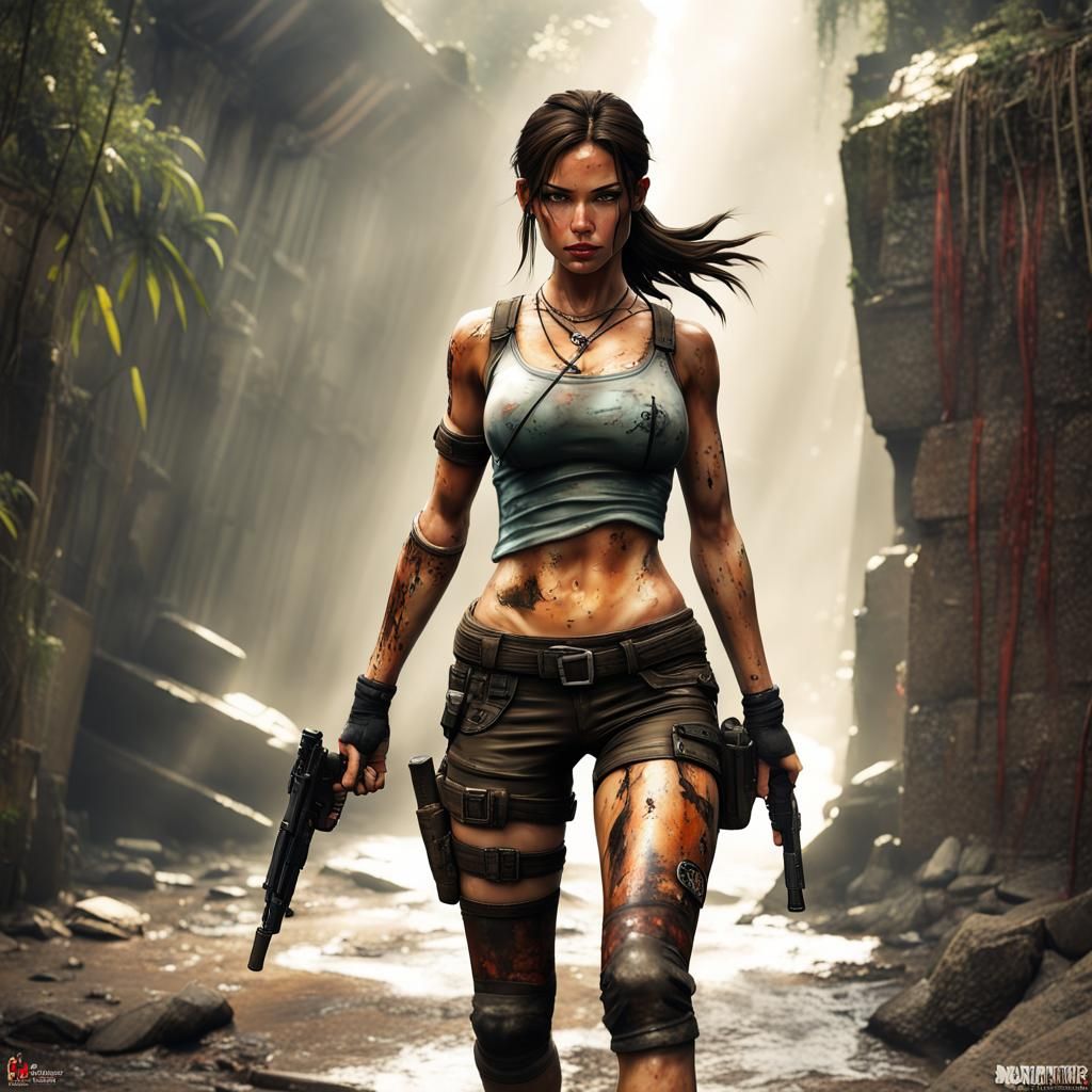 Alluring Lara Croft in Graffiti Street Art Style