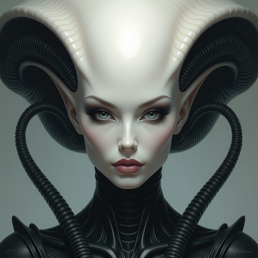 Symmetrical Xenomorph Queen Portrait, Boris Vallejo Style