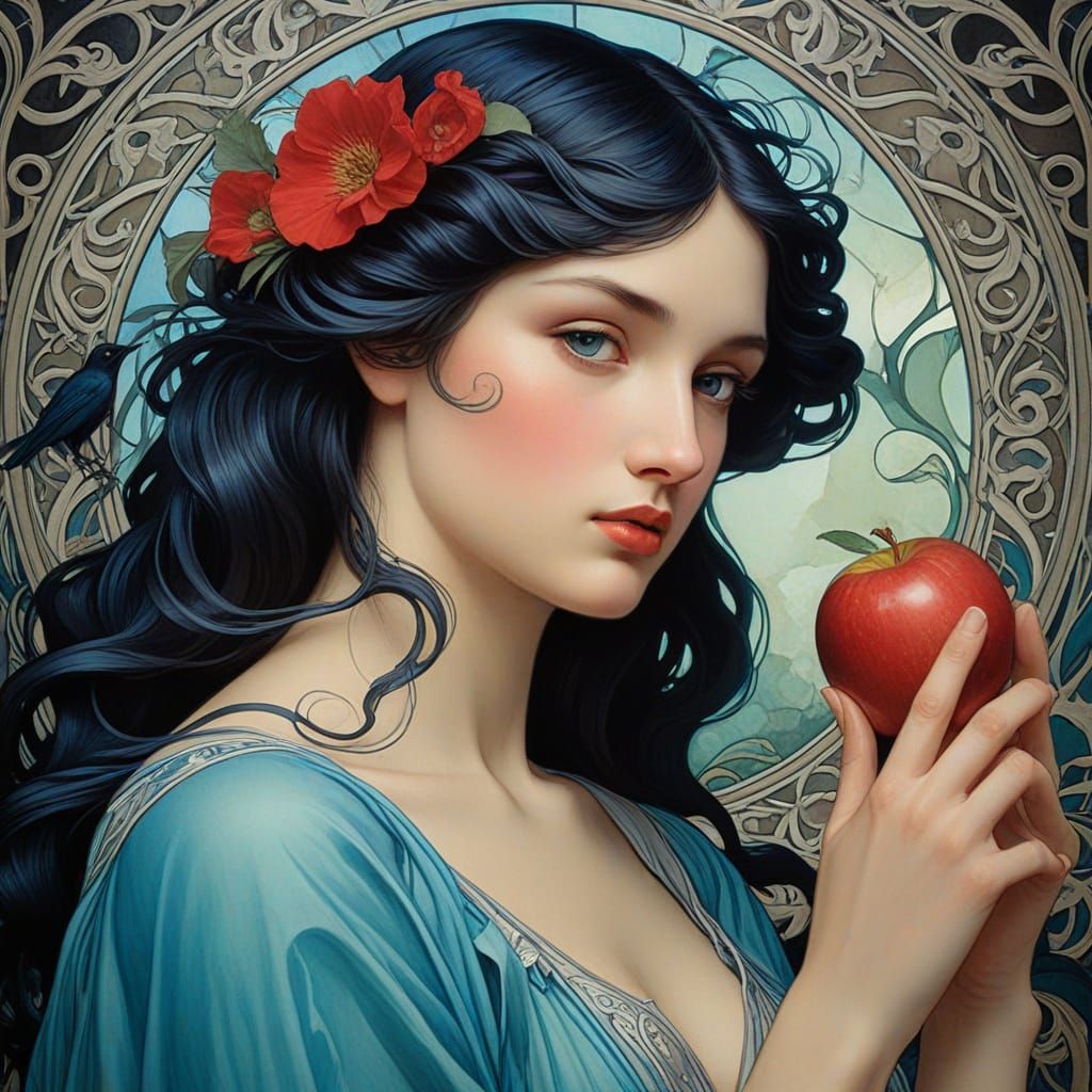 Art Nouveau Aphrodite Contemplates Apple