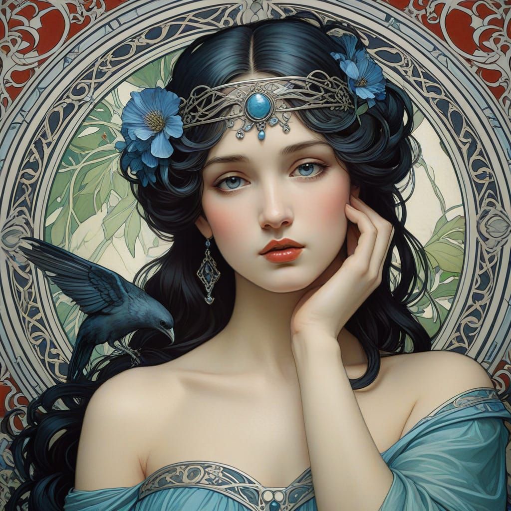 Art Nouveau Aphrodite with Red Apple