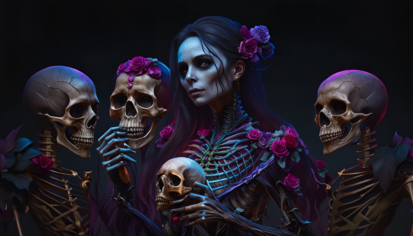 Necromancer and Skeletons in Hyperrealistic Style