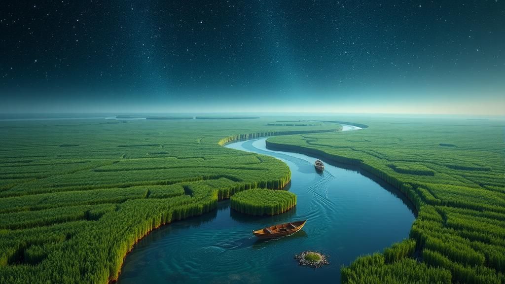 Dreamlike Landscape with Starry Sky in Cosmic Illustration S...