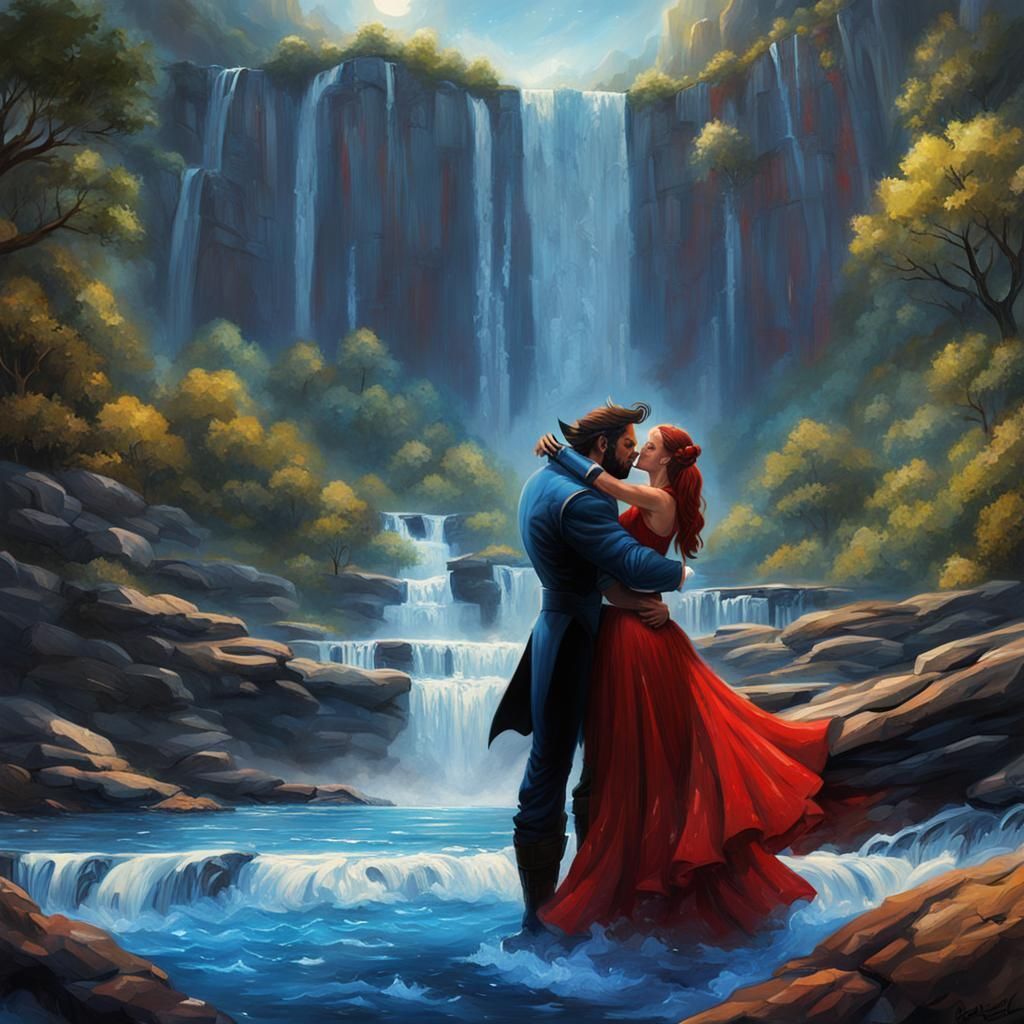 Marvel Wolverine and Jean Gray Kissing: Oil Painting