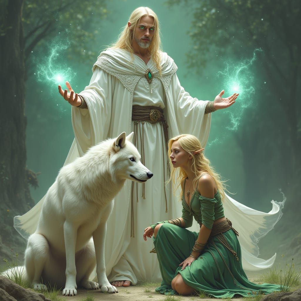 Tall Priest Channels Healing Magic Amidst Fantasy Landscape