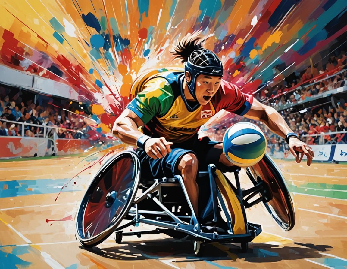 Wheelchair Rugby Action in Abstract Expressionism Style