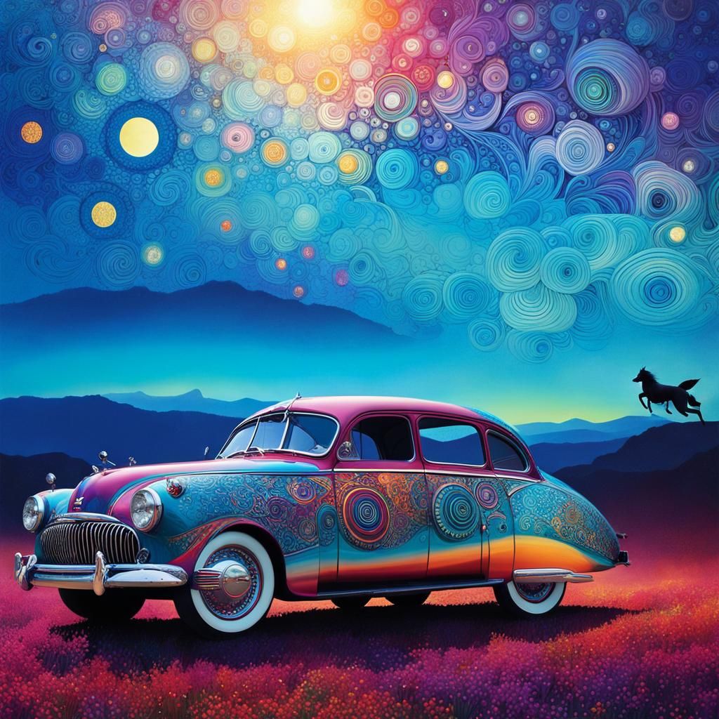 Multicoloured Surrealist Fairy Eyrie at Sunset