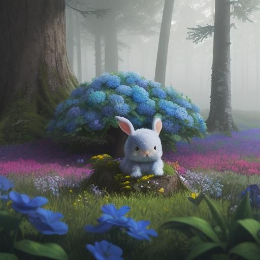 Baby Bunny in Fauvist Forest