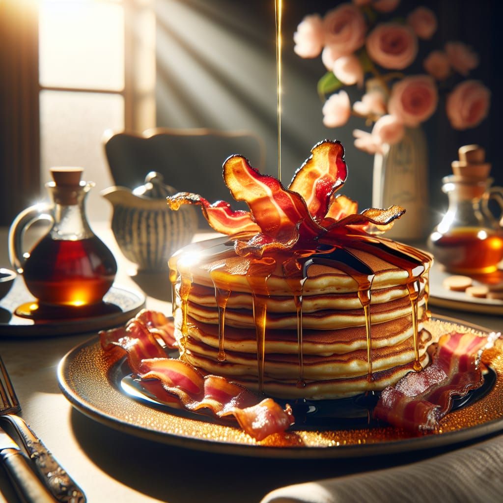 Pancakes and Bacon in Morning Sunlight