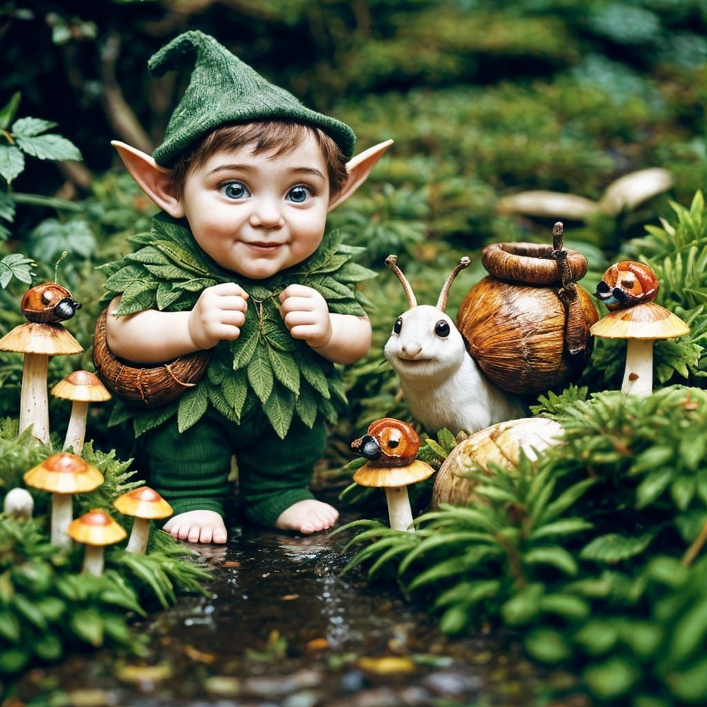 Forest Elf and Snail Journey Through Woods