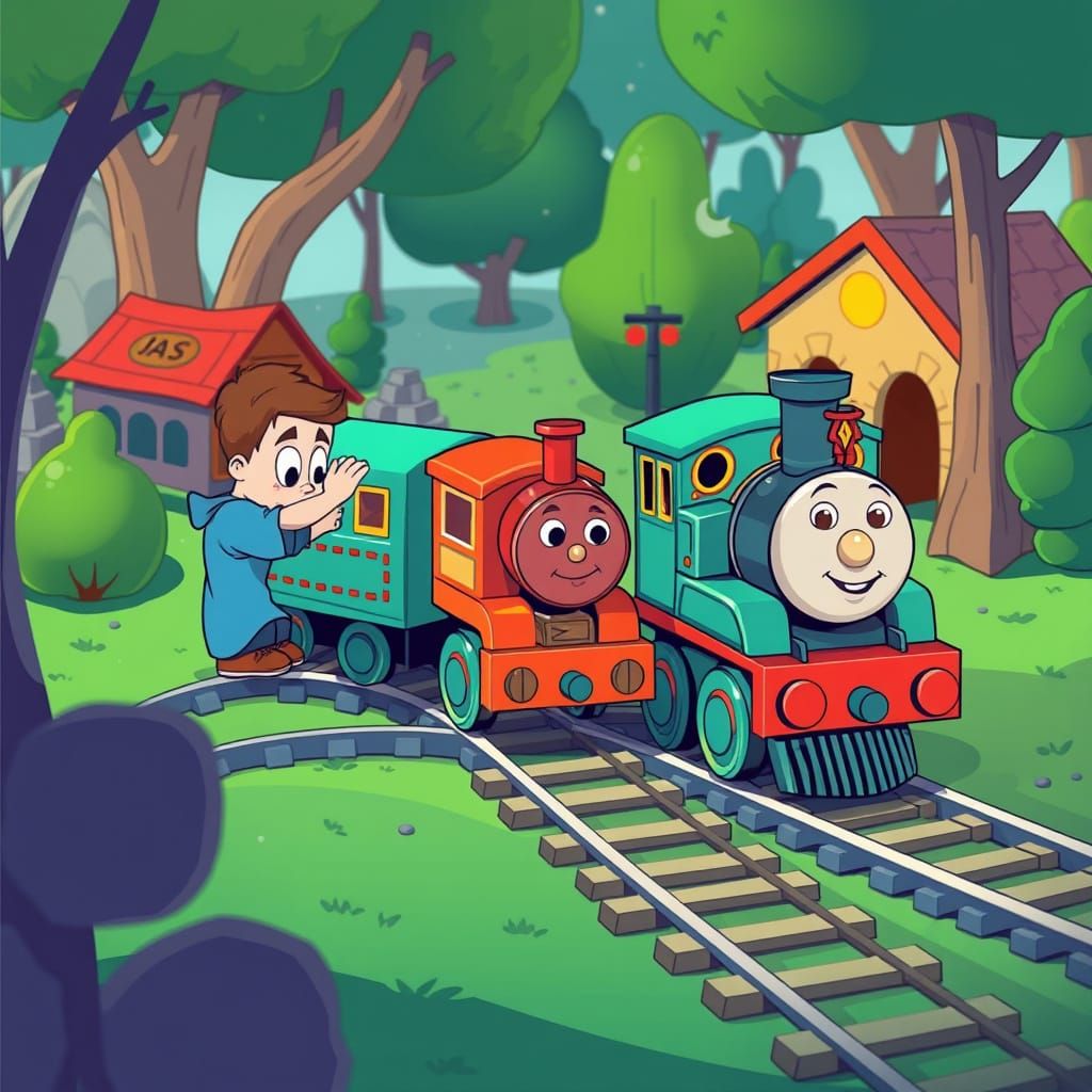 Whimsical Toy Train Playtime in Cartoon Style