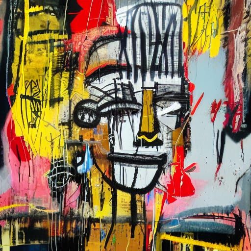 Distorted Female Figure in Neo-Expressionist Basquiat Style