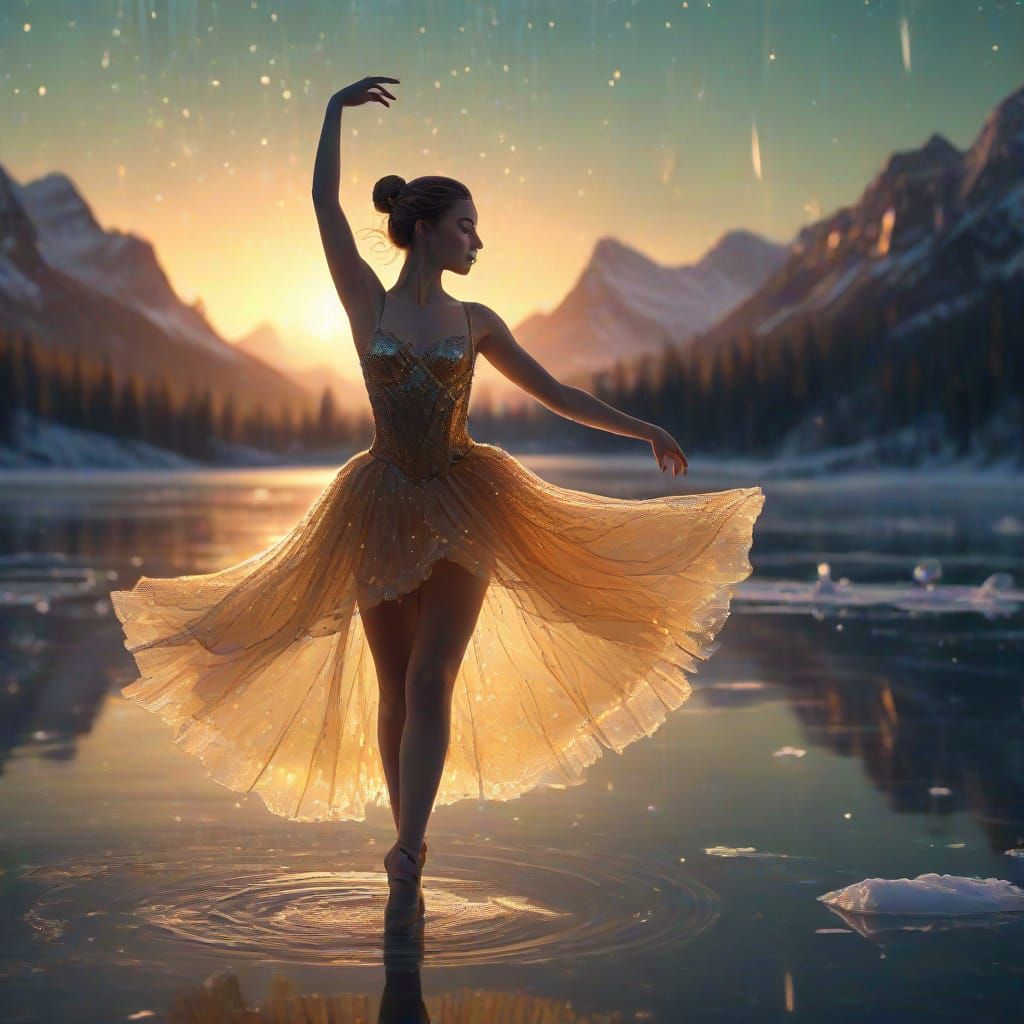 Glass Ballerina Dances on Frozen Lake