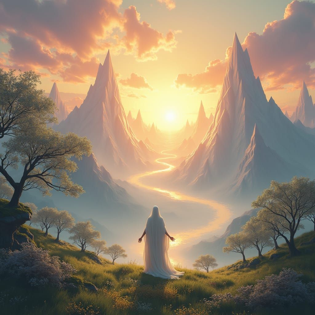 Deity in Ethereal Landscape as Digital Art