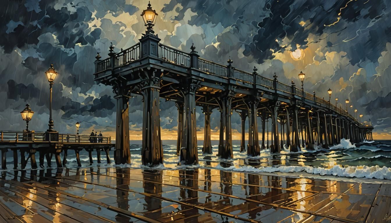 Stormy Pier: Rococo Meets Art Nouveau