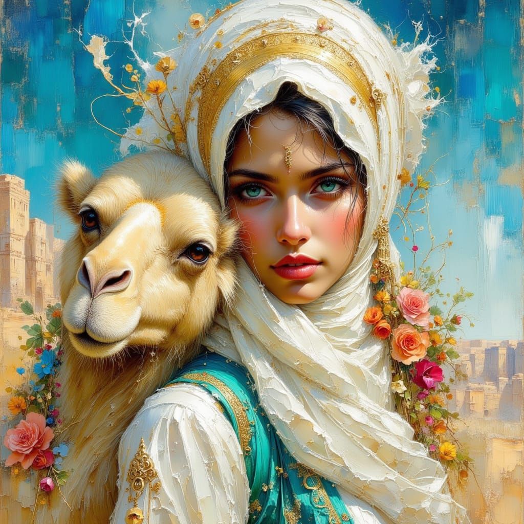Arabian Princess Portrait in Colorful Oil Painting Style
