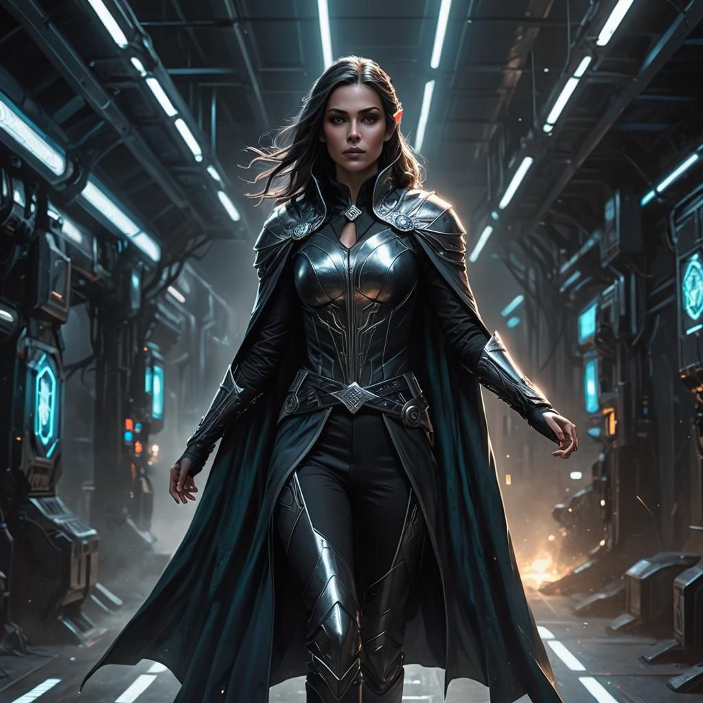 Ethereal Cyberpunk Rogue in Midnight Hues