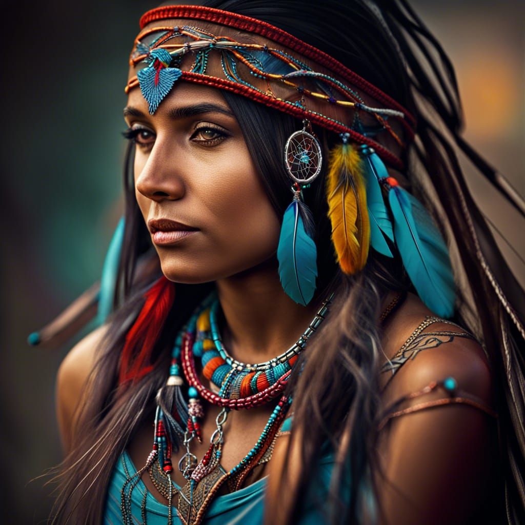 Indian Woman with Dream Catcher Necklace in HDR