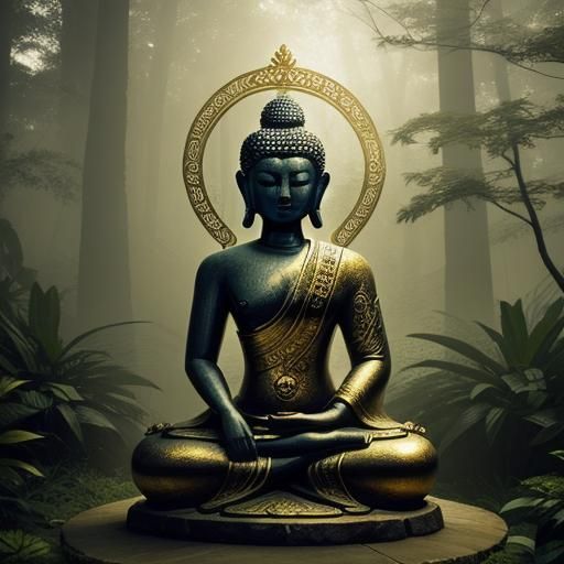 Golden Buddha in Mystical Tibetan Landscape