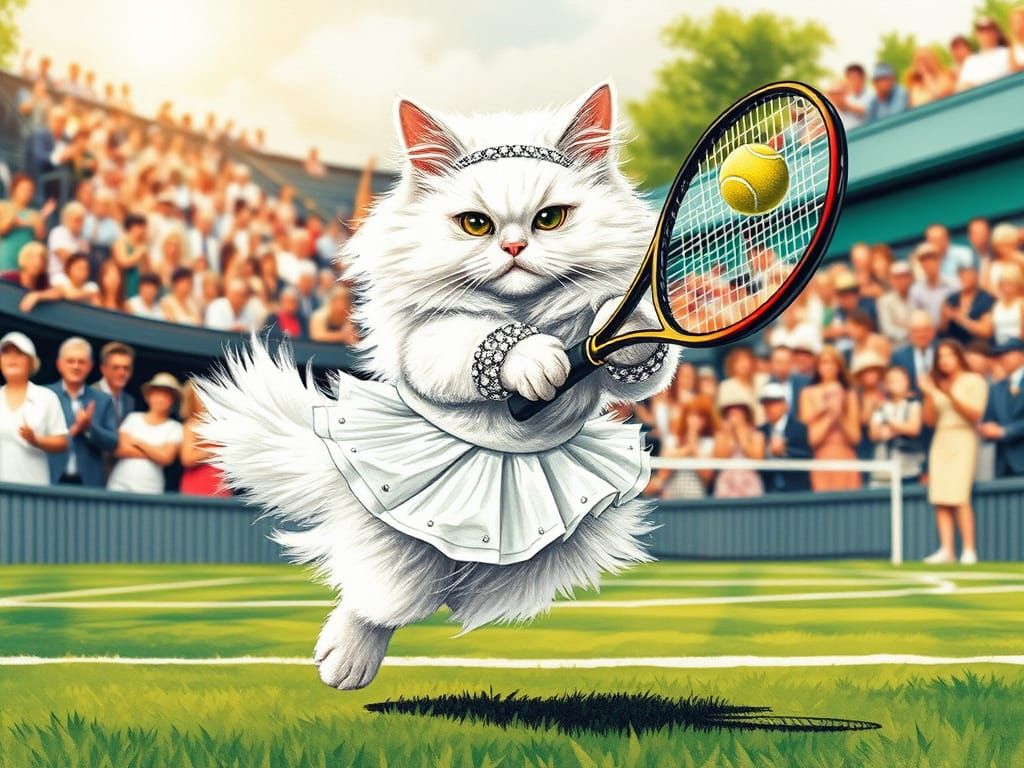 Persian Cat Tennis Star in Encaustic Painting