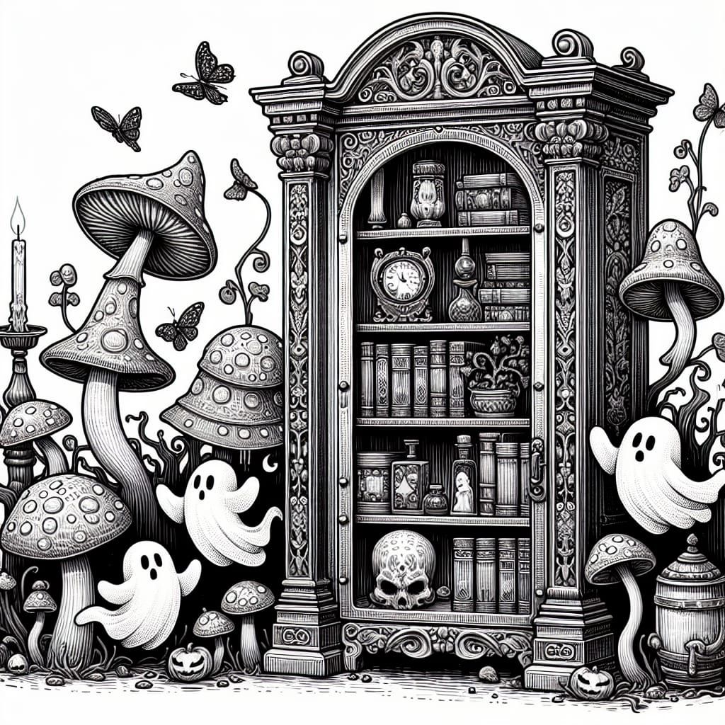 Vintage Halloween Scene in William Morris Style