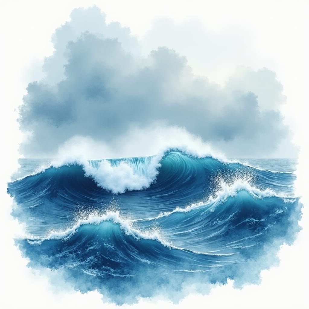 Watercolor Seascape: Storm with Abstract Elements
