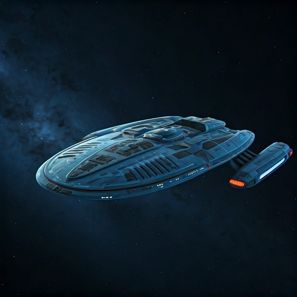 Sleek, Azure-Hulled Star Trek Vessel in Deep Space