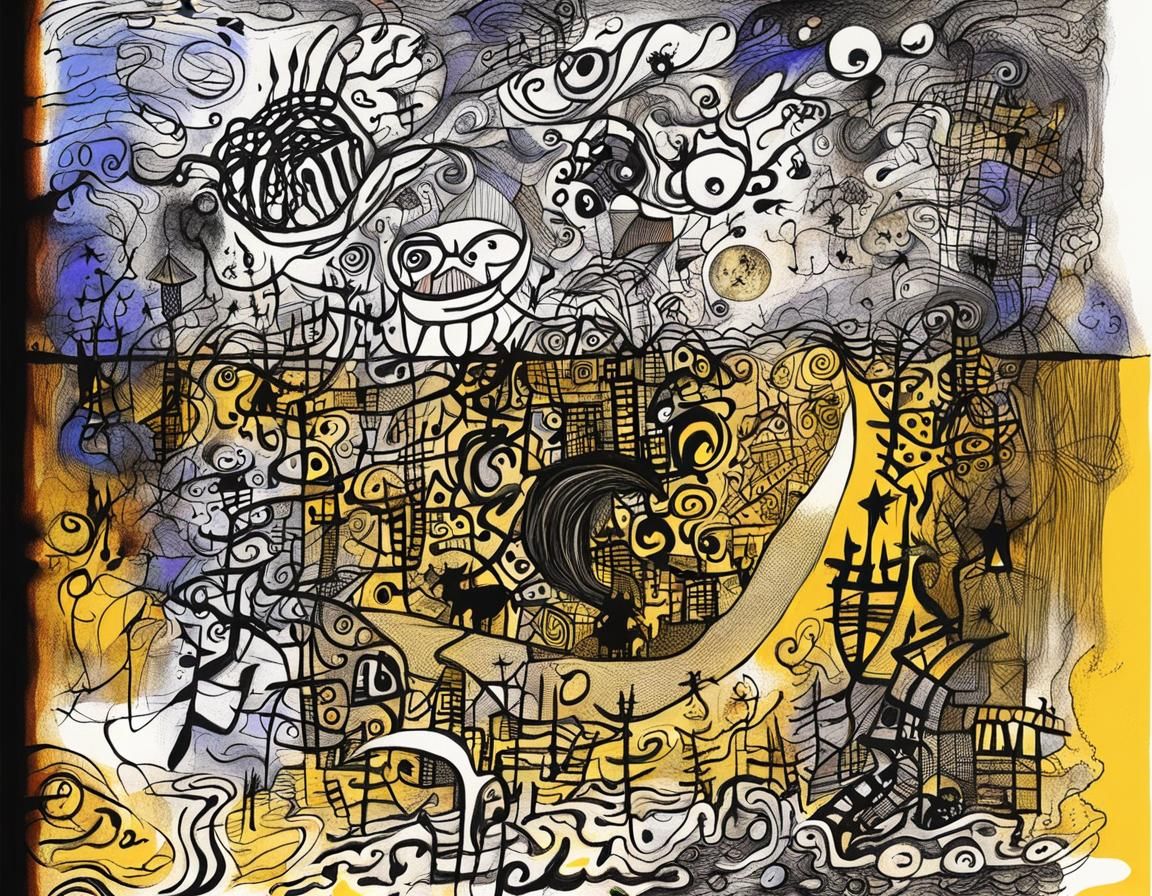 Surreal Crescent Moon in Outsider Art Style