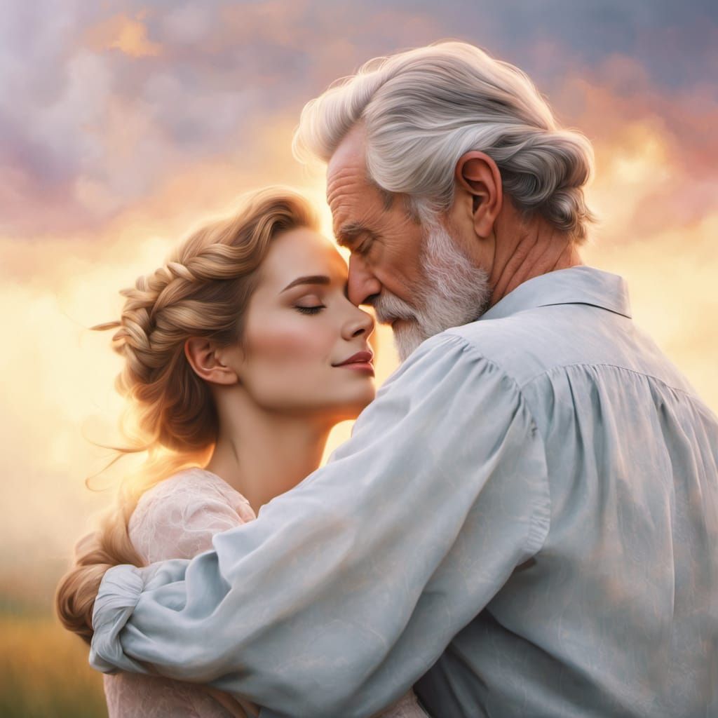 Elegant Gentleman Comforts a Beautiful Woman in a Soft Focus...