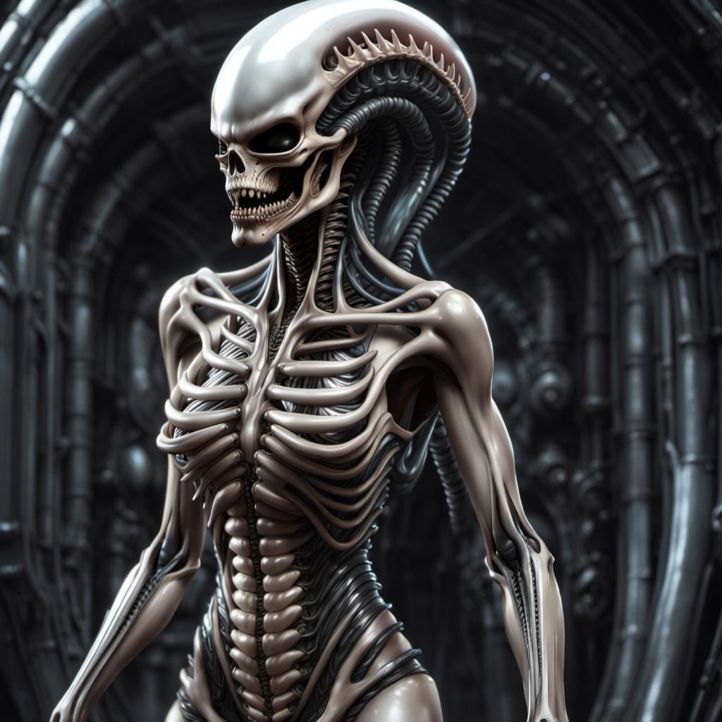 Biomechanical Xenomorph Horror in Hyperrealistic Anime Style