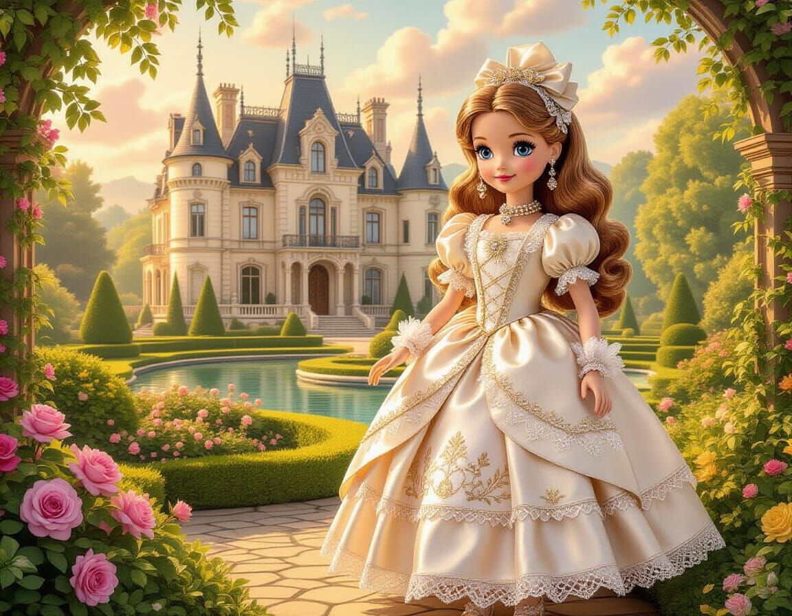 Victorian Barbie in Anime Style with Chateau