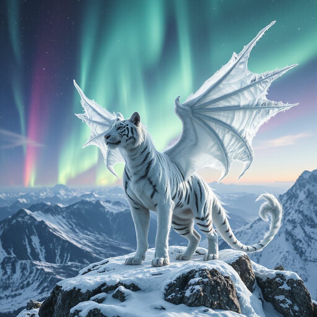 Majestic Tiger-Dragon Spirit Under Aurora