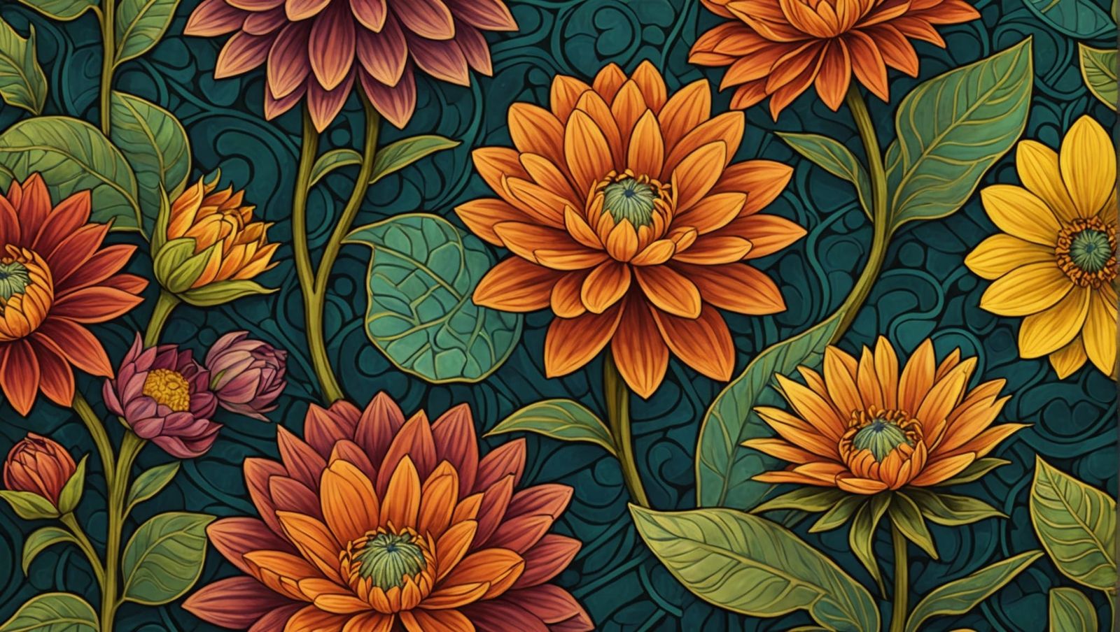 Exotic Flowers in Klimt-Inspired Bauhaus Style