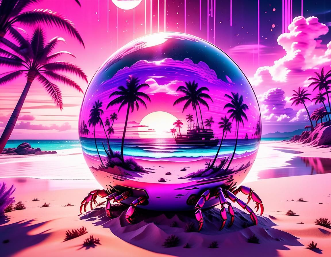 Steampunk Sunset on Alien Beach in Hyperrealism