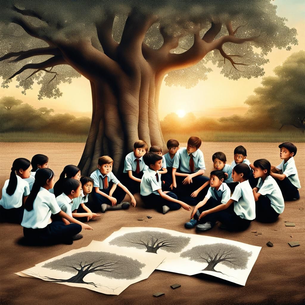 Vintage Classroom Scene with Teacher and Students