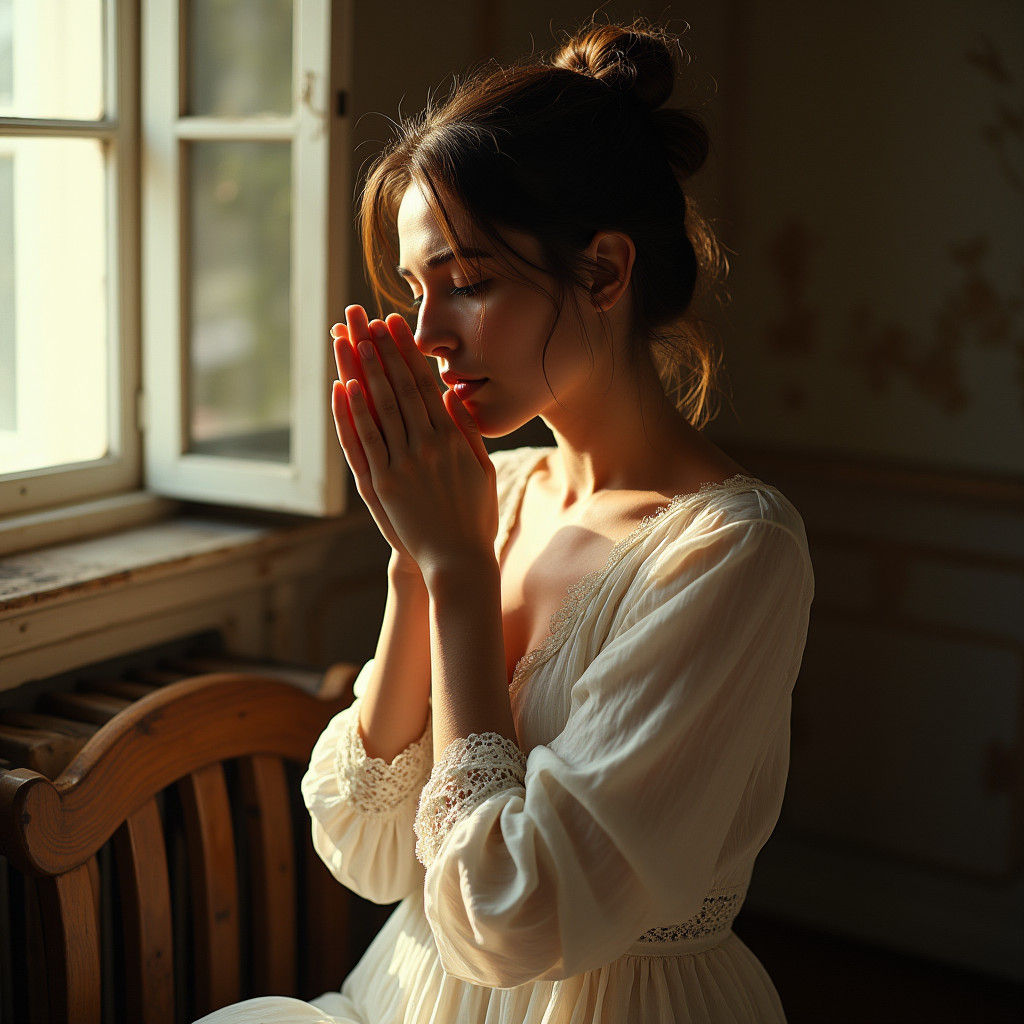 Woman in Prayer: A Serene Cinematic Still