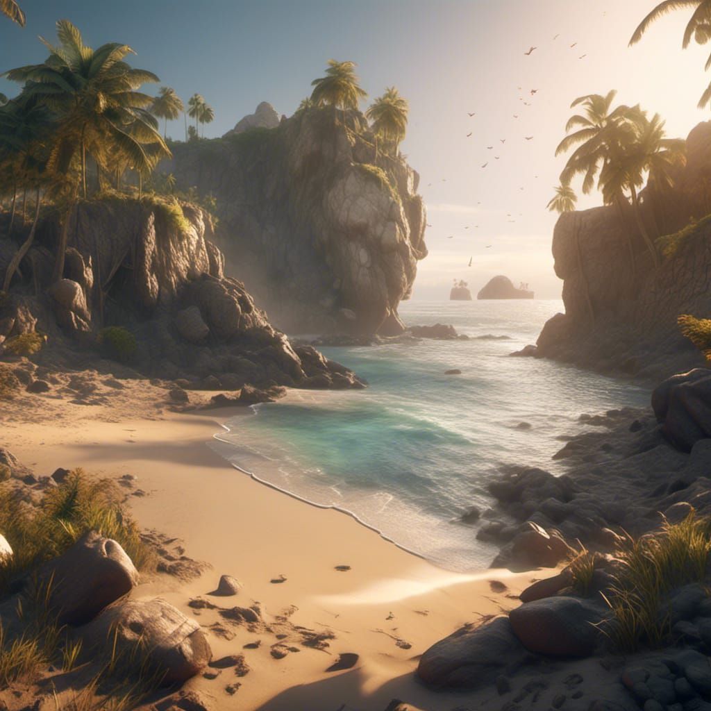 Epic Beach Scene in 3D Game Style