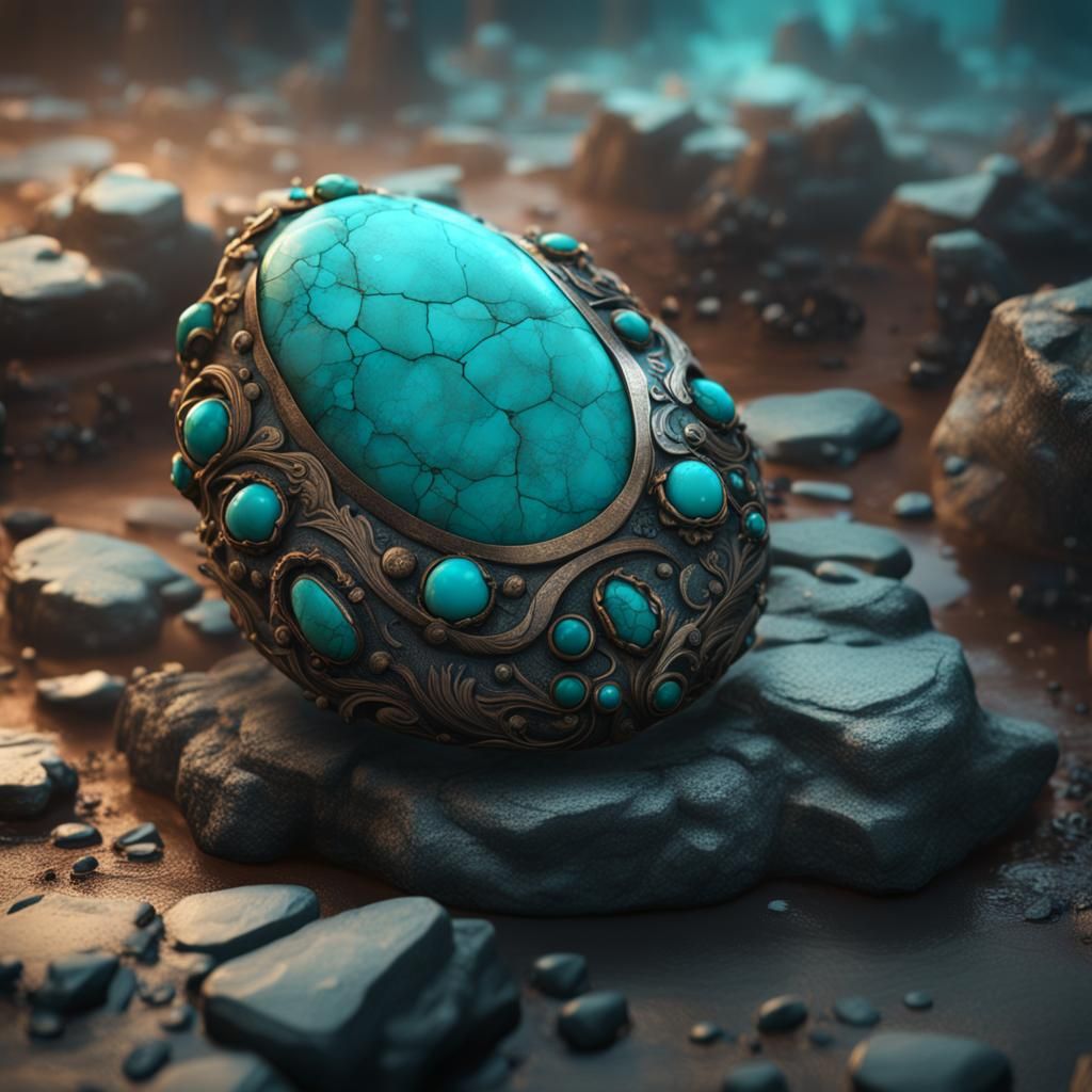 Turquoise Stone in Hand: Detailed Fantasy Art