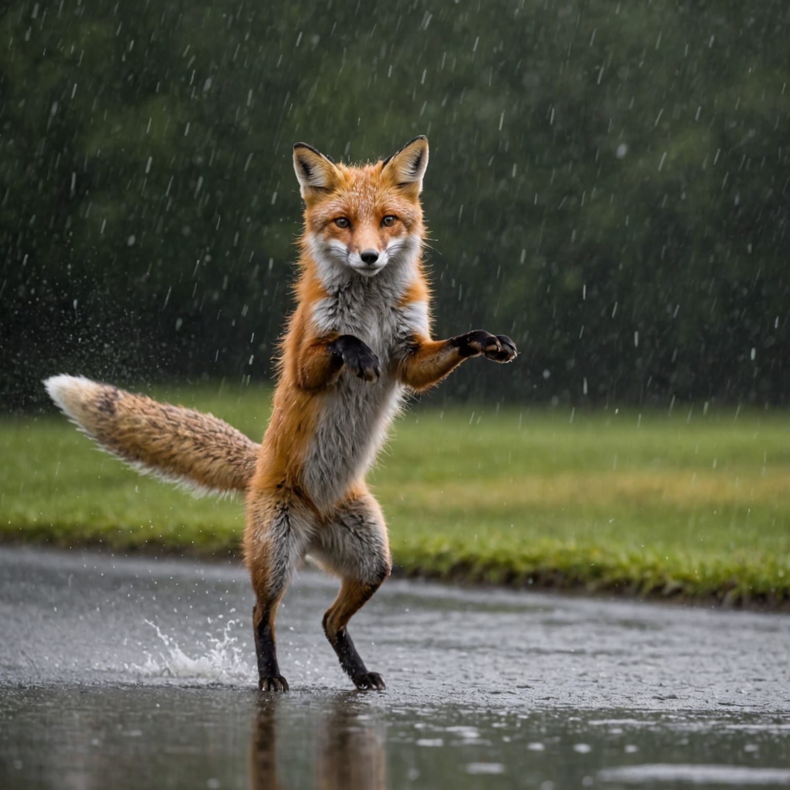 Fox's Joyful Dance in the Rain