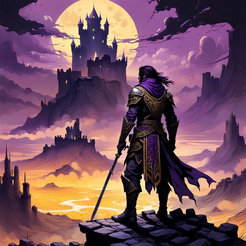 Dark Fantasy Warrior in Desolate Landscape