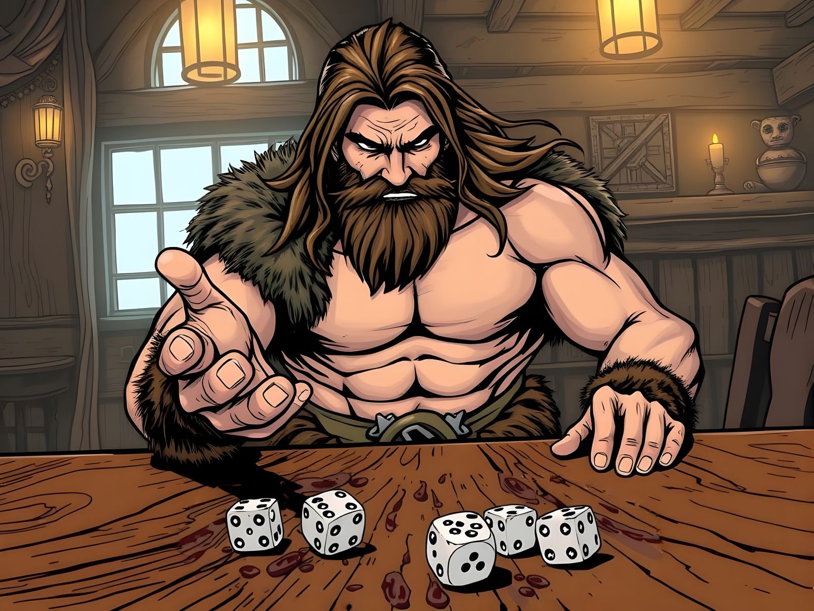 Barbarian Tosses Dice in a Tavern