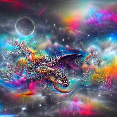Holographic Astral Dragons in Mixed Media Style
