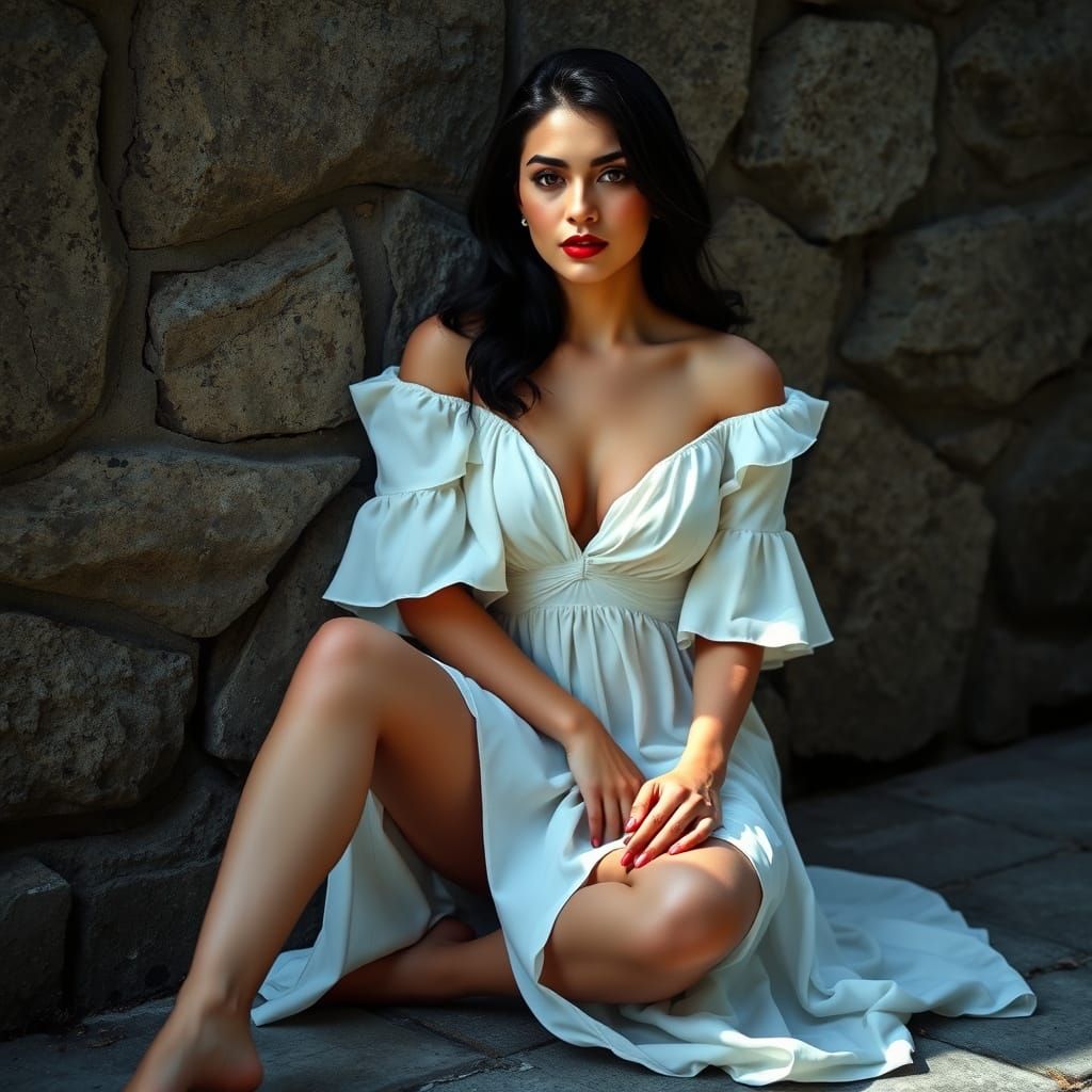 Elegant Latina Woman in White Dress Portrait