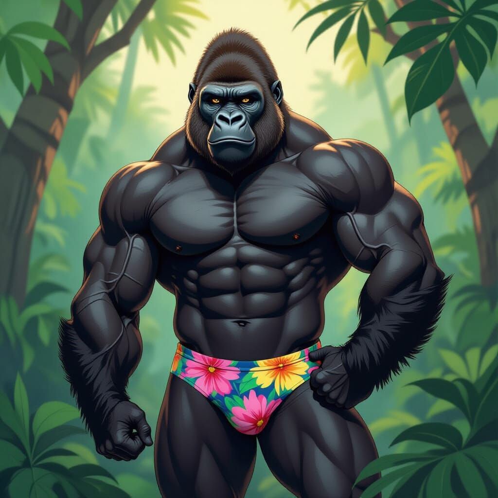 Sensual Gorilla in Jungle: Homoerotic Art Style