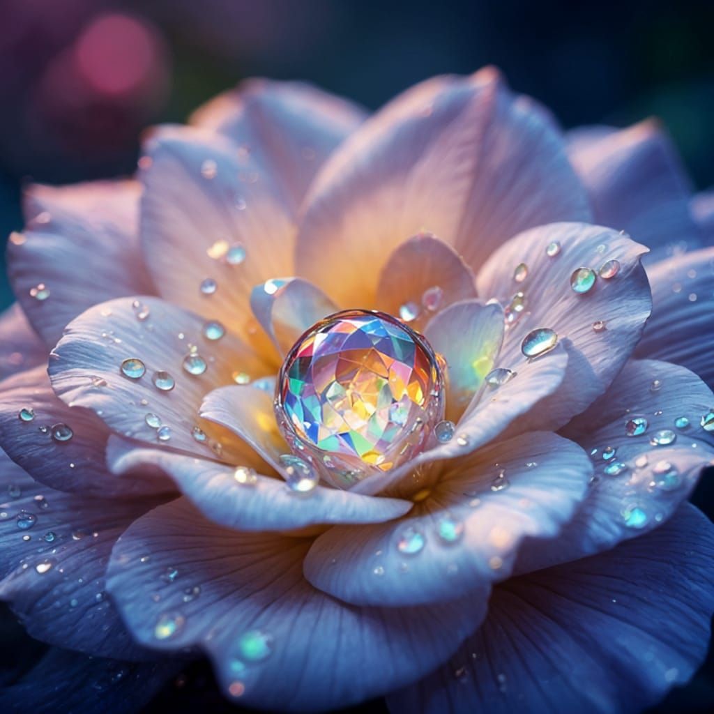 Macro Dewdrop on Rose Petal, Hyperrealistic Photography
